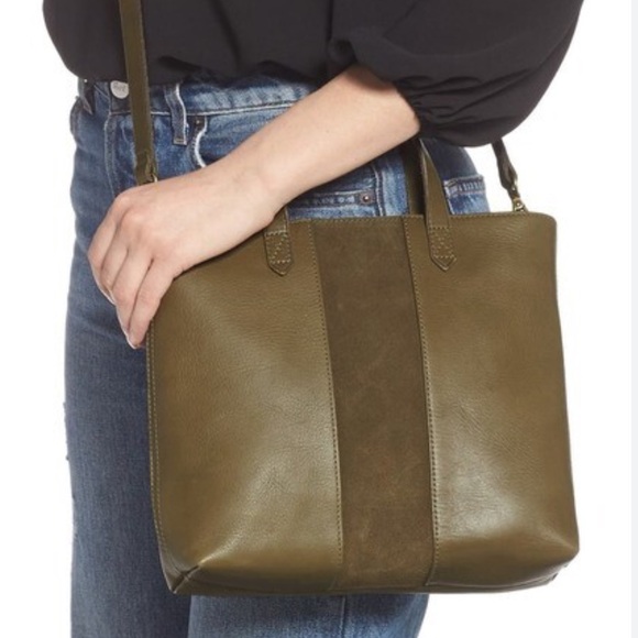 Madewell Asparagus Olive Green Leather and Suede Small Transport Tote - Picture 1 of 16
